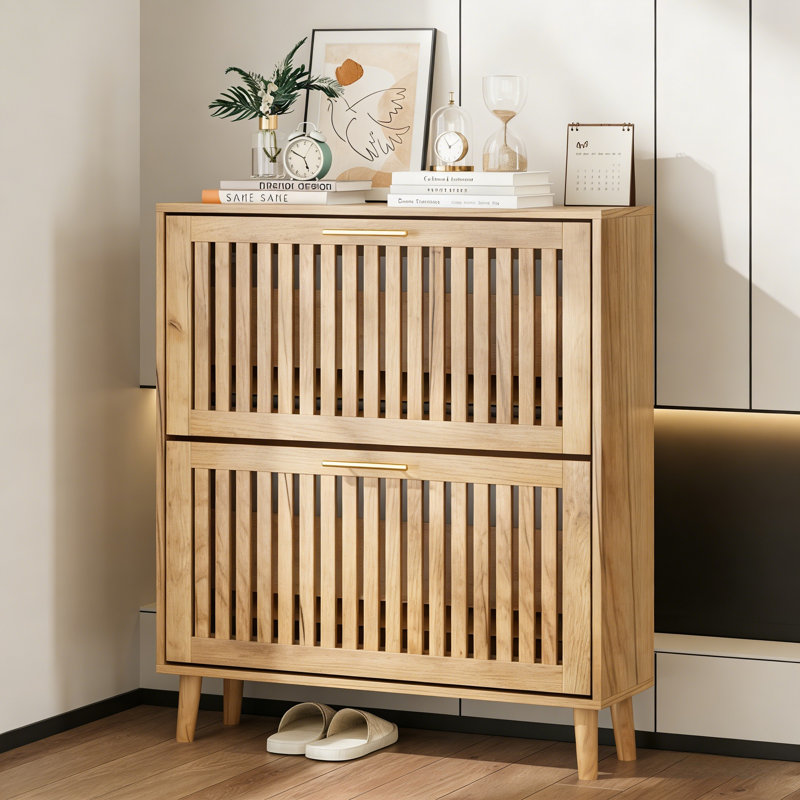 Armoire à chaussures avec portes rabattables, Naturel, H 36,4 po x l 31,5 po x P 9,5 po