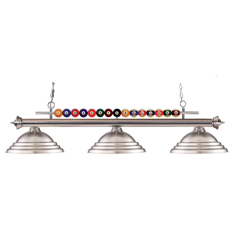 Luminaire suspendu linéaire à 3 lumières pour table de billard Chapa, Nickel brossé, Nickel brossé