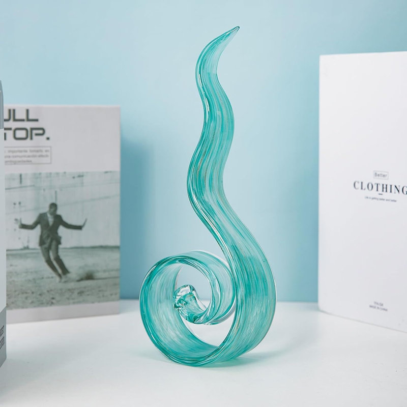 Sculpture en verre soufflé à la main 11,4 pouces vert clair