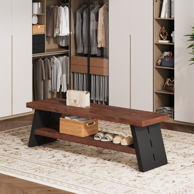 47" Solid Wood Bench, 2-Tier Shoe Bench With Storage For Entryway, Bedroom