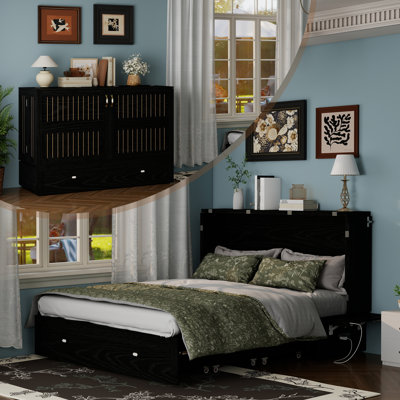 Black Convertible Murphy Bed with Storage Cabinet & Drawers - Space-Saving  Queen Size Murphy Bed for Small Spaces