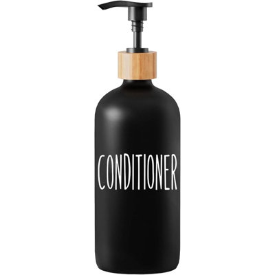 Ensemble de distributeur de shampooing et revitalisant - Étiquettes faciles à lire - Distributeur de flacons à pompe pour shampooing, revitalisant, nettoyant pour le corps - Contenants en verre réutilisables pour la douche