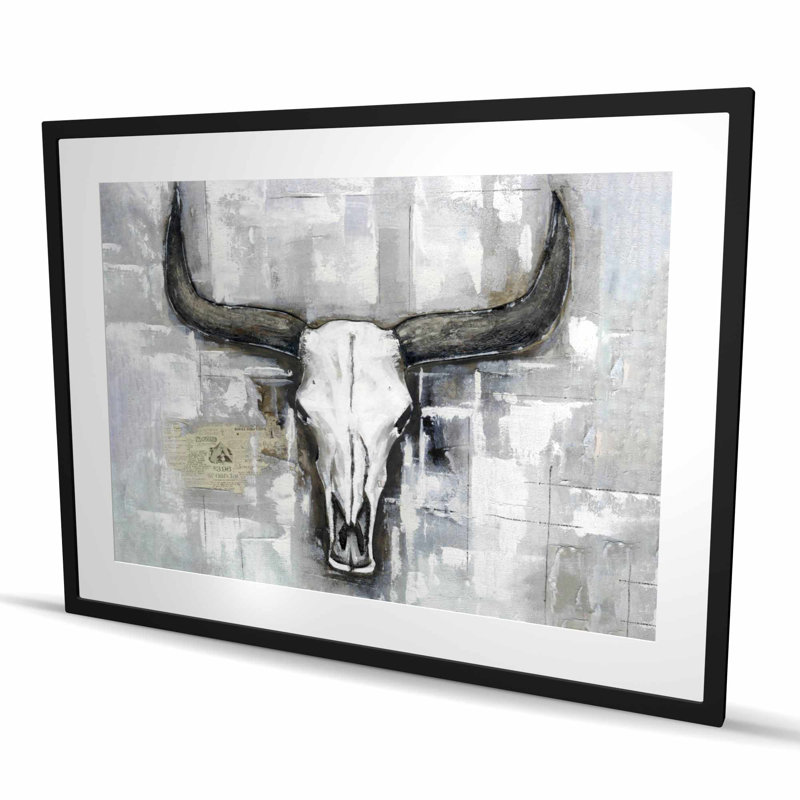 Imprimé crâne de taureau | Décoration industrielle industrielle - Art encadré mat, H 48 po x l 36 po