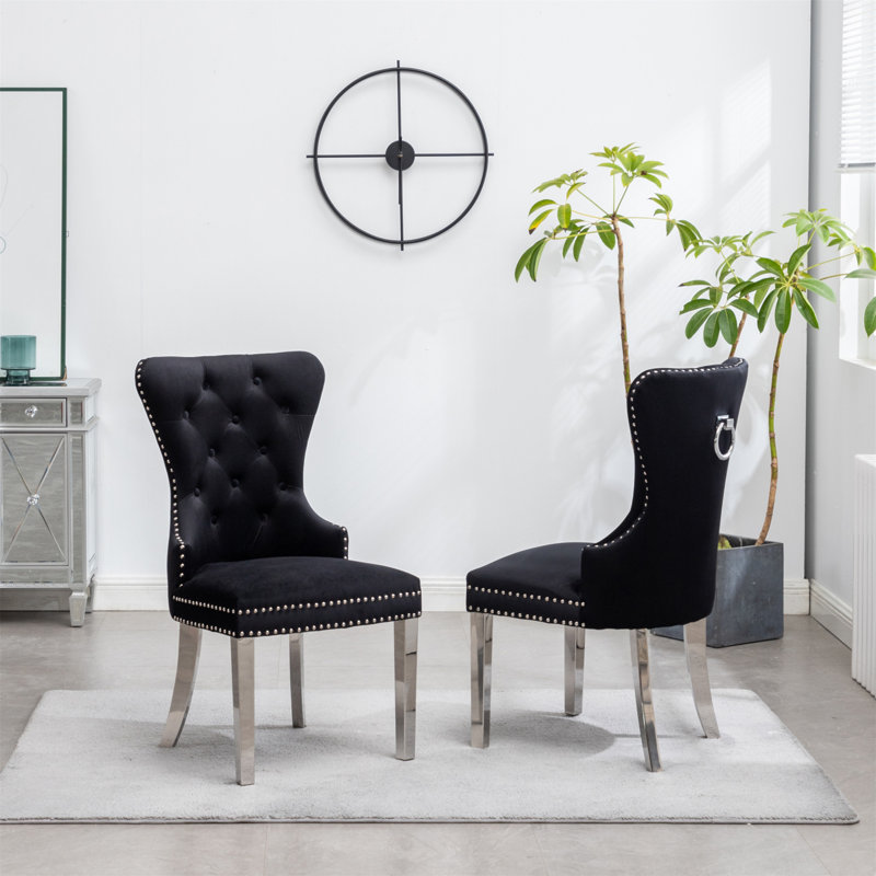 Chaise en velours touffeté Montura, Noir
