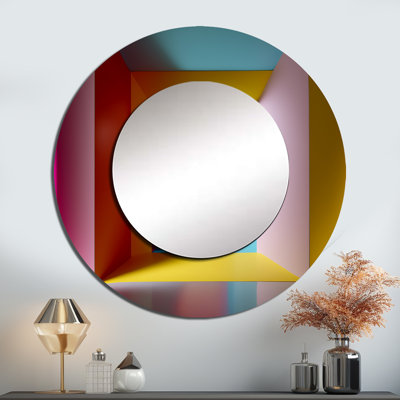 Infini de couleur pastel rectangulaire - miroir mural moderne Mid-Century, miroir rond bleu unique, impression d'art en métal