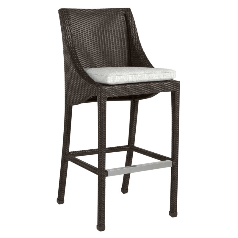 Athena Patio Bar Stool with Cushion, Welt, Bali Pearl, Black Walnut