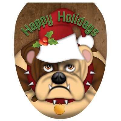 Holiday Jolly Bulldog Toilet Seat Decal – Toilet Tattoos Static Cling Vinyl Lid Cover Fits Round & Elongated Seats
