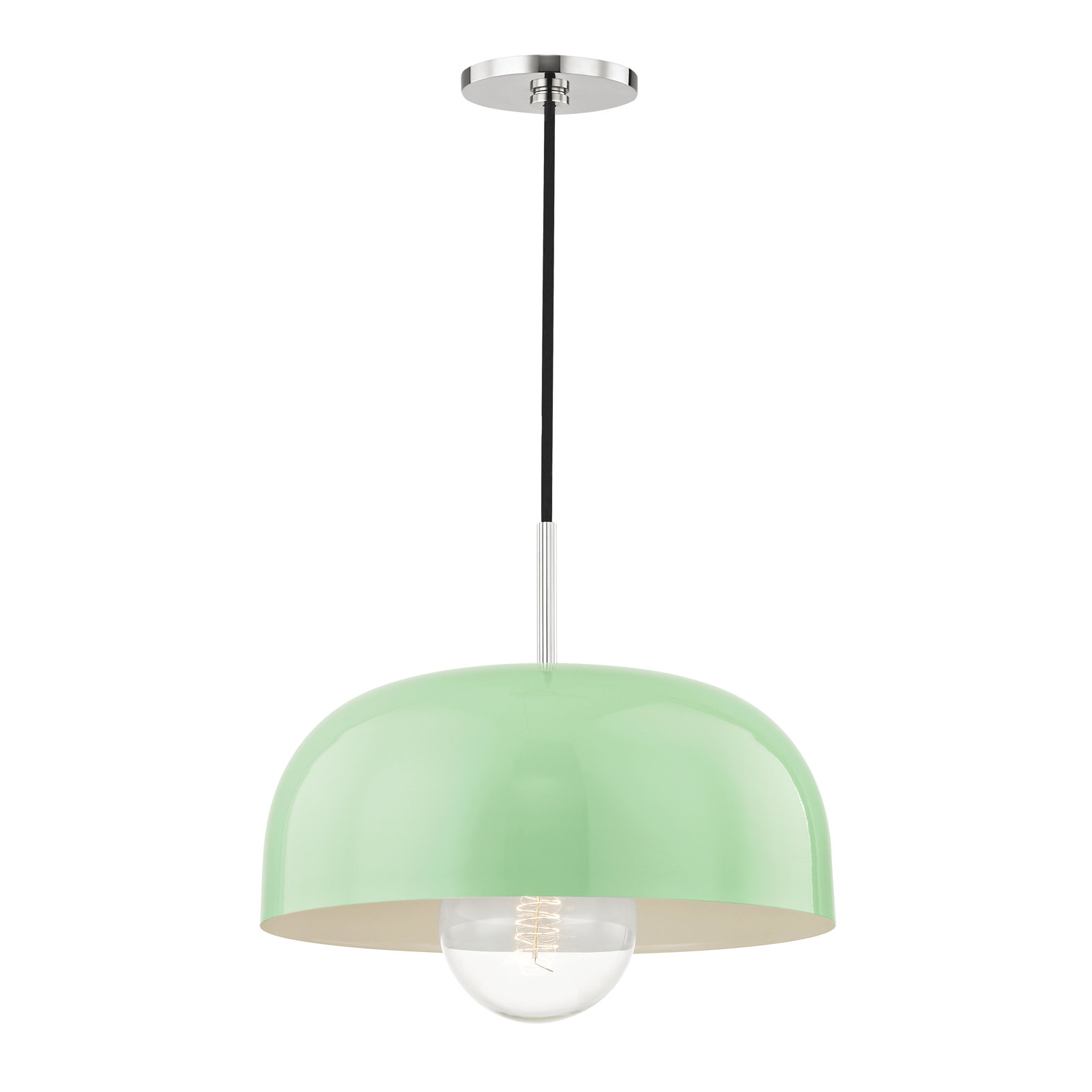 Avery 1 Light Pendant, Mint, Polished Nickel, 4.25" H x 11" W x 11" D