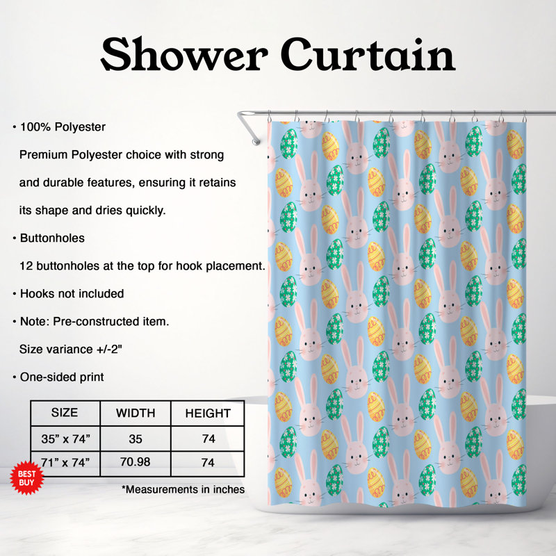 Rideau de douche standard 1 pièce, H 74 po x l 71 po