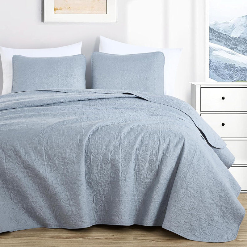 Luca 3-Piece Lightweight Microfiber Oversized Bedspread Set, Queen Coverlet/Bedspread + 2 Standard Shams, Cool Gray