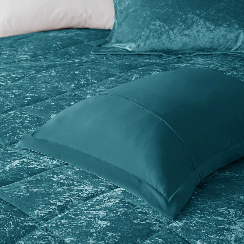 Édredon luxueux en velours sarcelle double / grand -, 2 taies décoratives, 1 coussin, diamant pour, inclus et oreillers