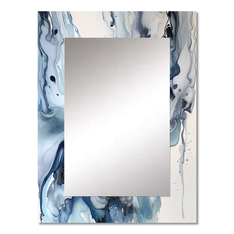Bleu et gris Elixir II - miroir mural décoratif abstrait, grand miroir bleu, impression d'art en métal, 32 po x 24 po