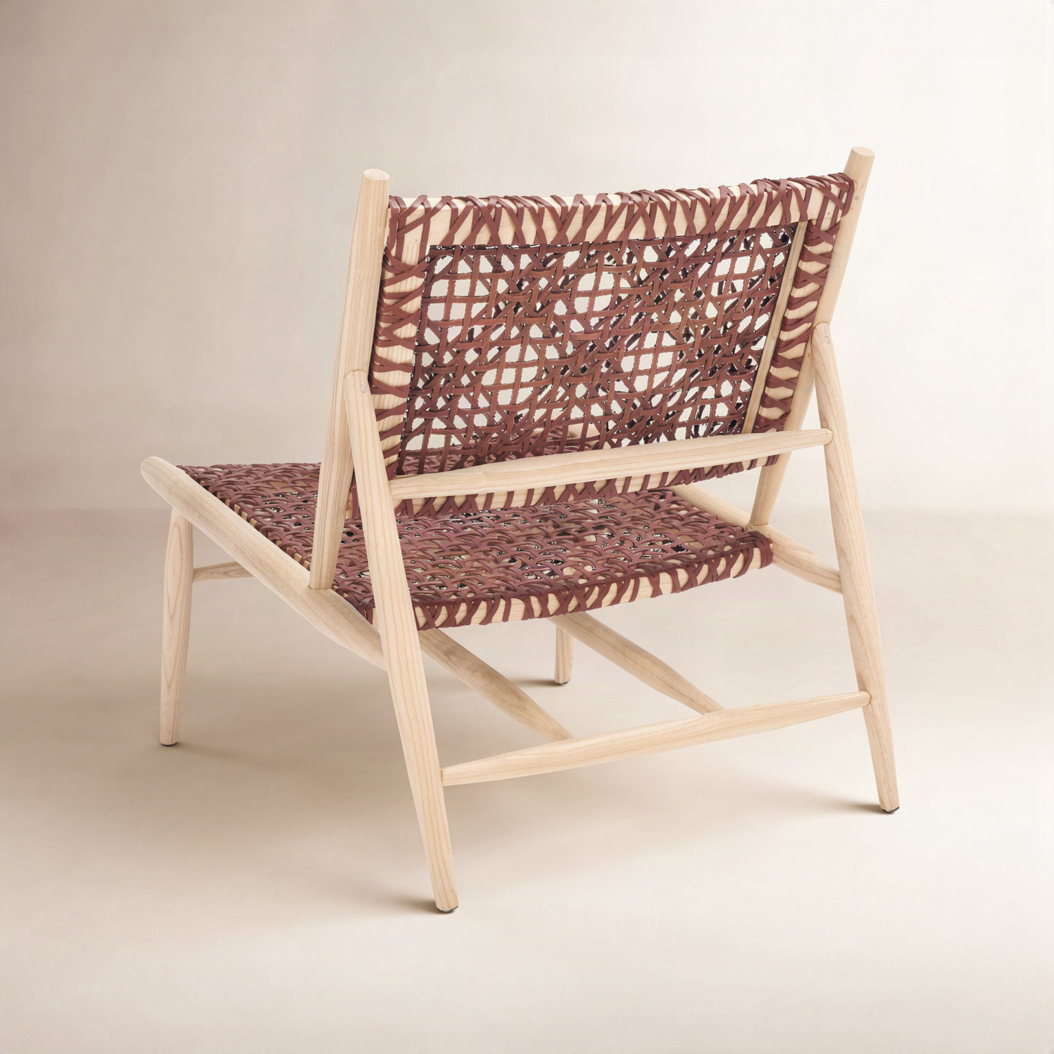 Kazbah Teak Genuine Leather Side Chair, Cognac Genuine Leather/Natural Legs