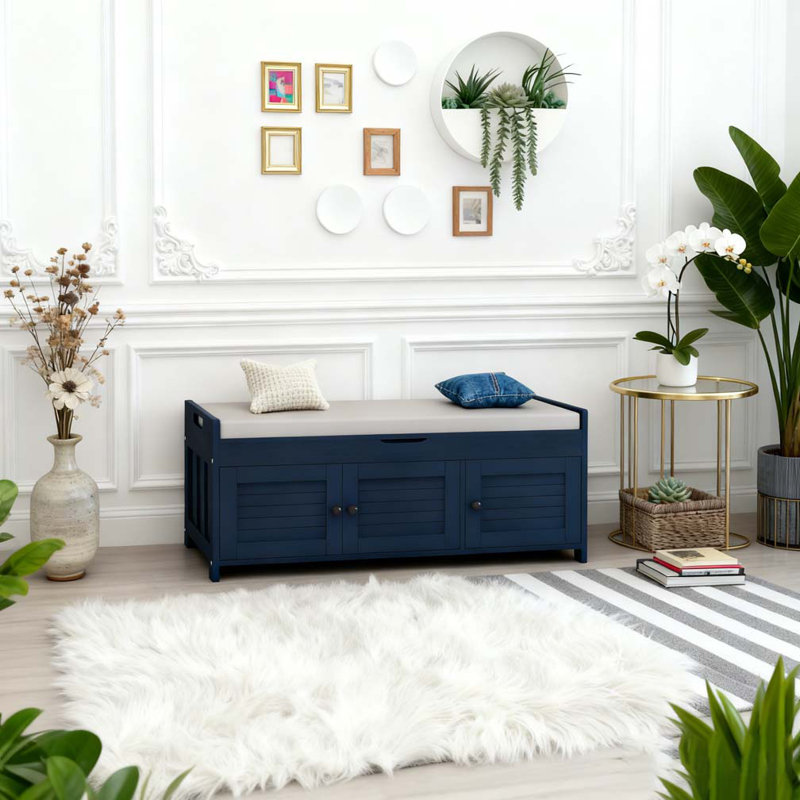 Banc de rangement avec 3 portes en forme de volet, Marine antique