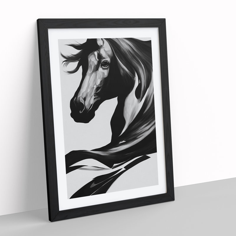 Monochrome Horse No.5 - Single Picture Frame Painting, 34cm H x 25cm W x 2cm D, Black