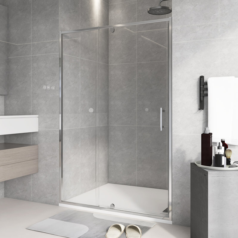 Porte de douche coulissante à cadre pivotant en chrome de 44 à 48 po x H 71 po, Chrome chrome