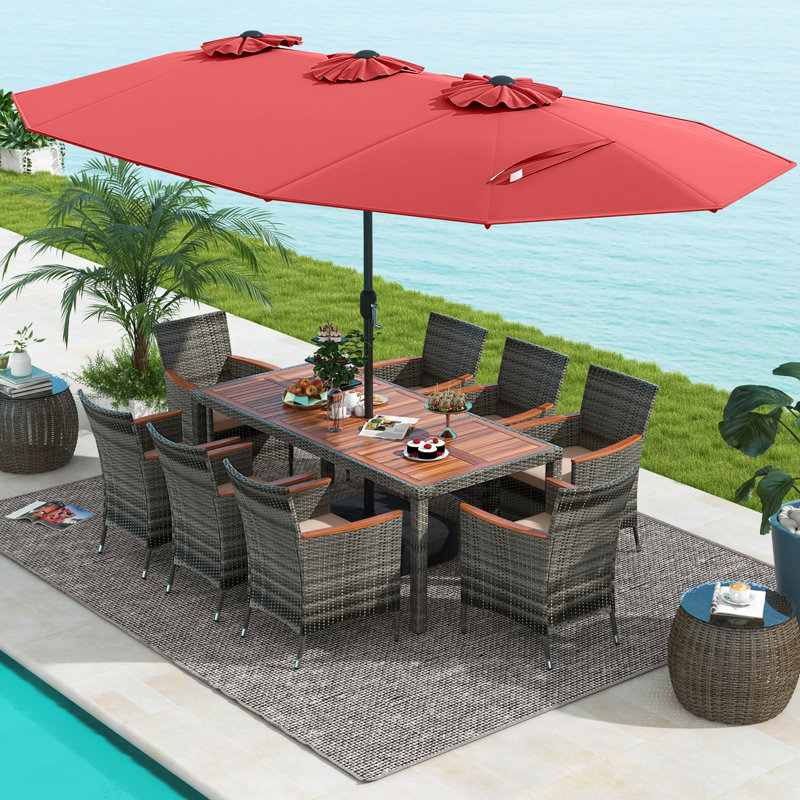 Ensemble 10 chaises de table de salle à manger avec parasol, Gris, Rouge