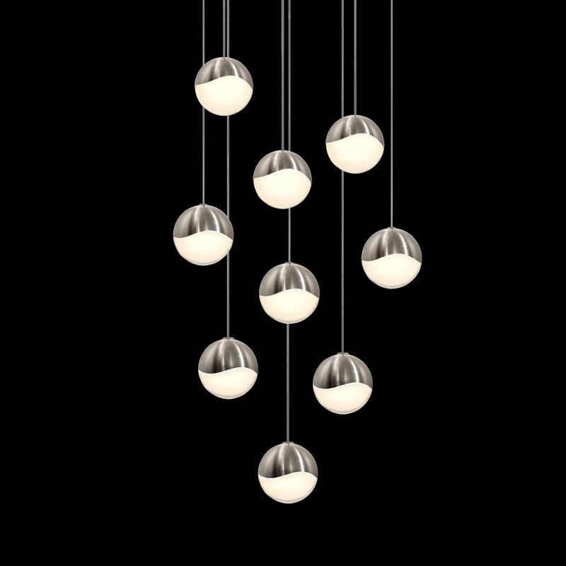 Grapes 9 - Light LED Pendant, 2.5" H x 12.5" W x 12.5" D, Satin Nickel, White 
