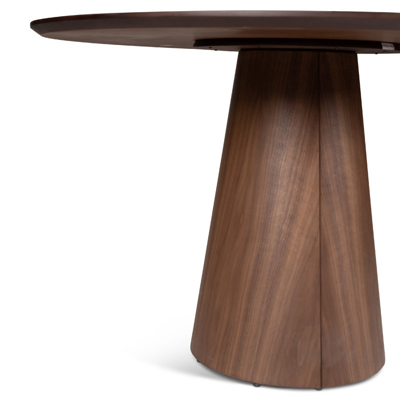 Modern Brazilian Mona Wooden Top Round Dining Table, Nogueira