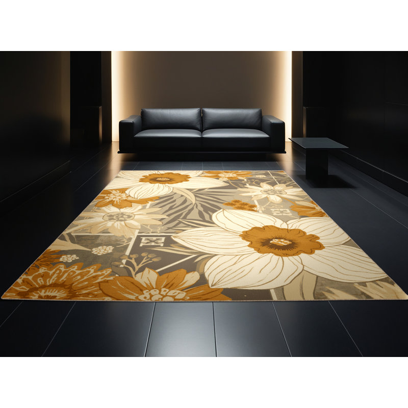 Tapis floral BCBG beige lavable à la machine Paesyn, 5 x 8