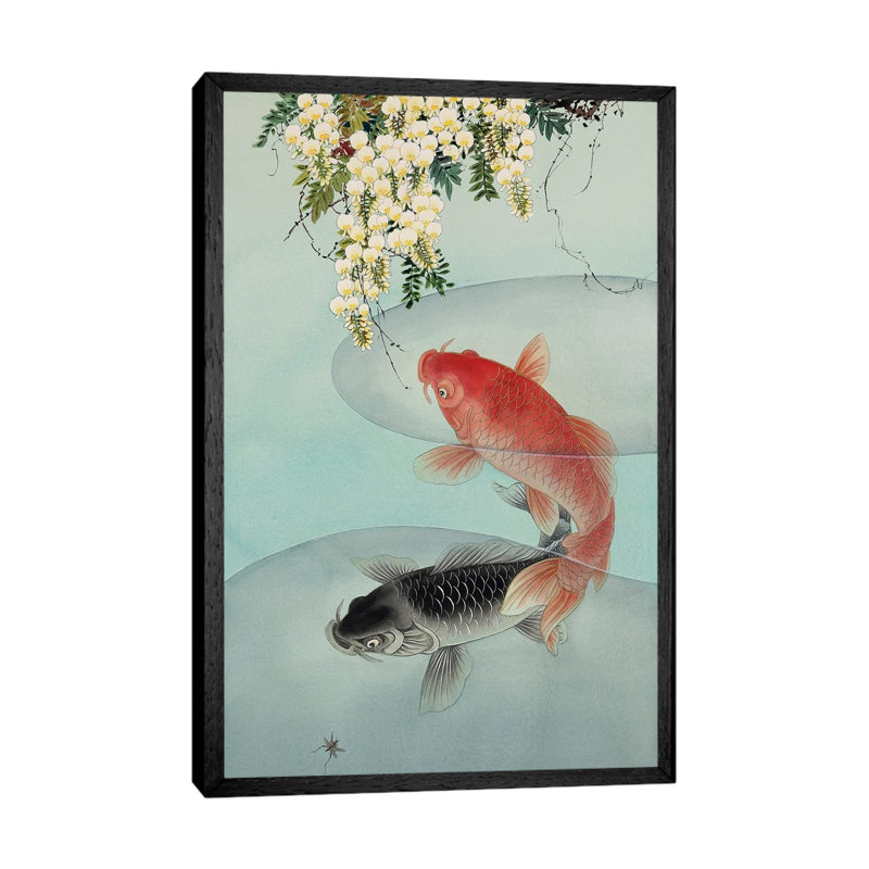 Curious Koi - Painting on Canvas, 66.04 cm H x 45.72 cm W, Black Framed