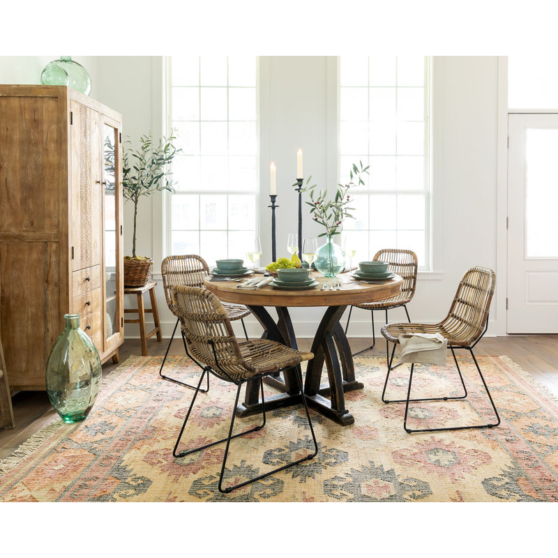 Rustic Modern Pine Round Solid Wood Top with Solid Wood Base Dining Table