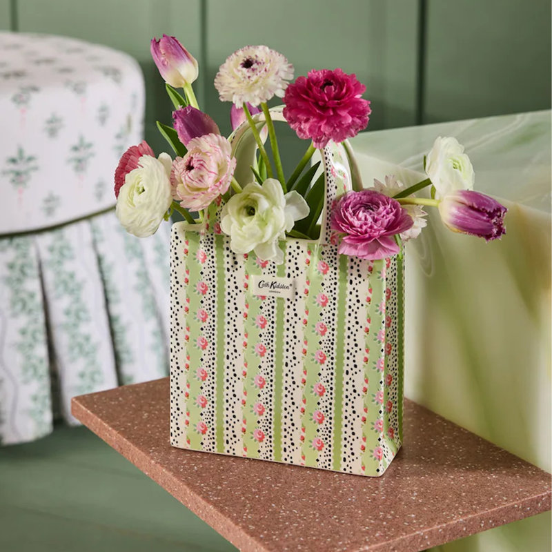 Cath Kidston Red Floral Ceramic Hand Bag Vase, Green
