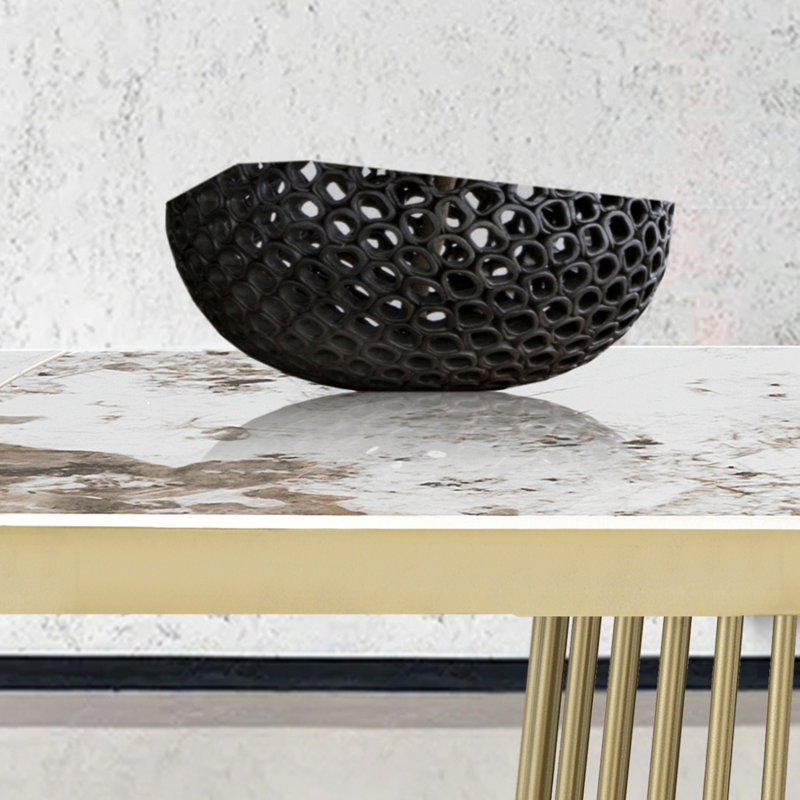 Dakya Extendable Metal Base Dining Table, Gold