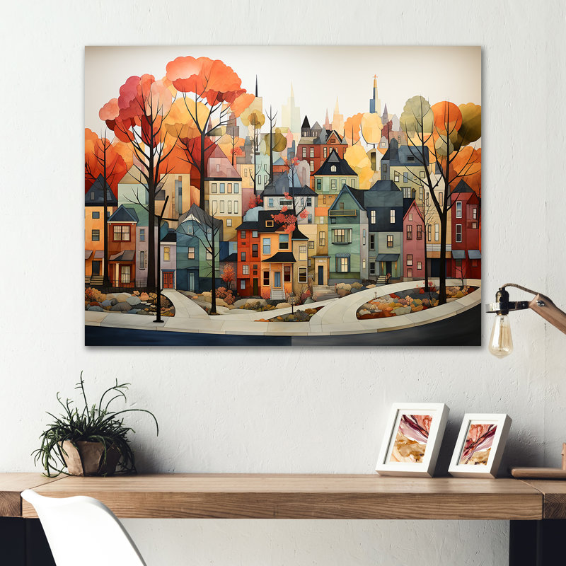 Autumn Vintage Orange Village - City New York Metal Wall Art MT137062, 30" H x 40" W x 1.5" D