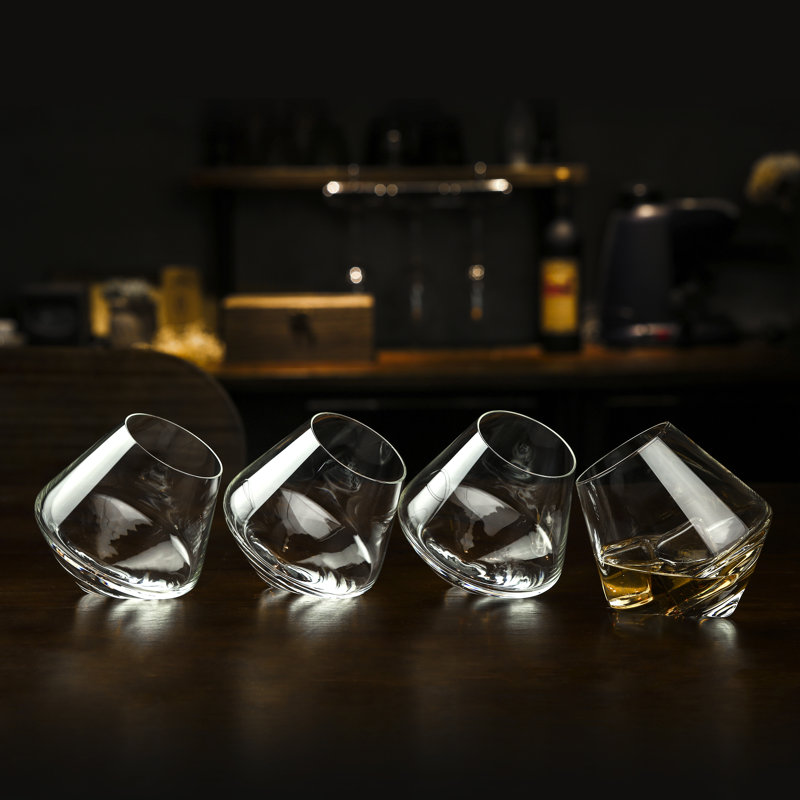 35oz Clear Tilted Crystal Whiskey Glass Set of 4