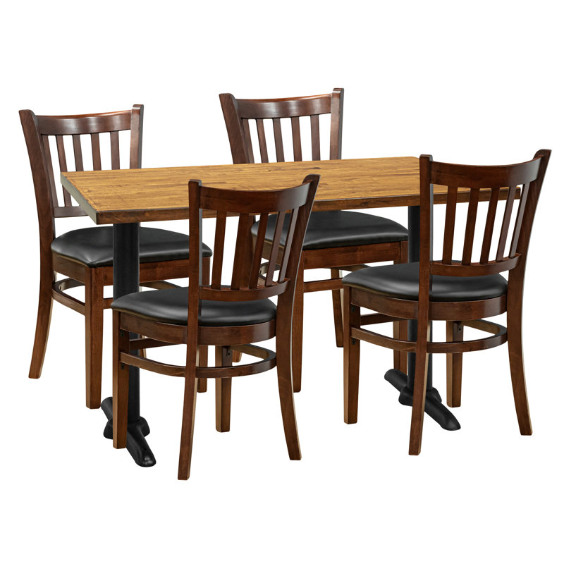 Ensemble de salle à manger 4 personnes - plateau en cerisier avec chaise, Brun / noir