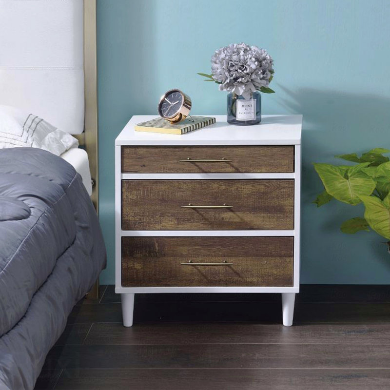 Two-Tone Finish Bedroom Nightstand With 3-Drawers