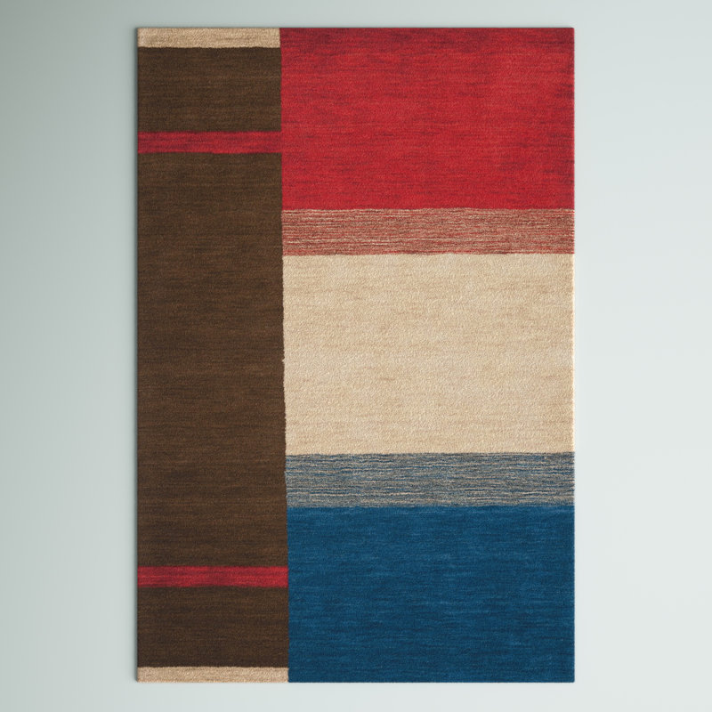 Coraima Hand-Woven Wool Brown/Red/Blue Area Rug, Rectangle 8' x 10'