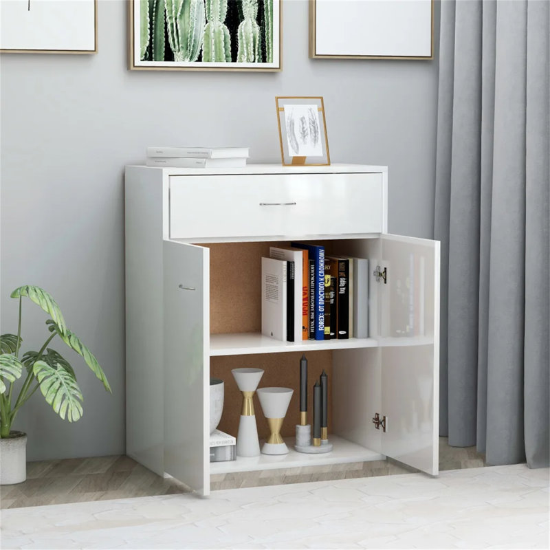 Drora 2 - Door Rectangle Accent Cabinet, High Gloss White