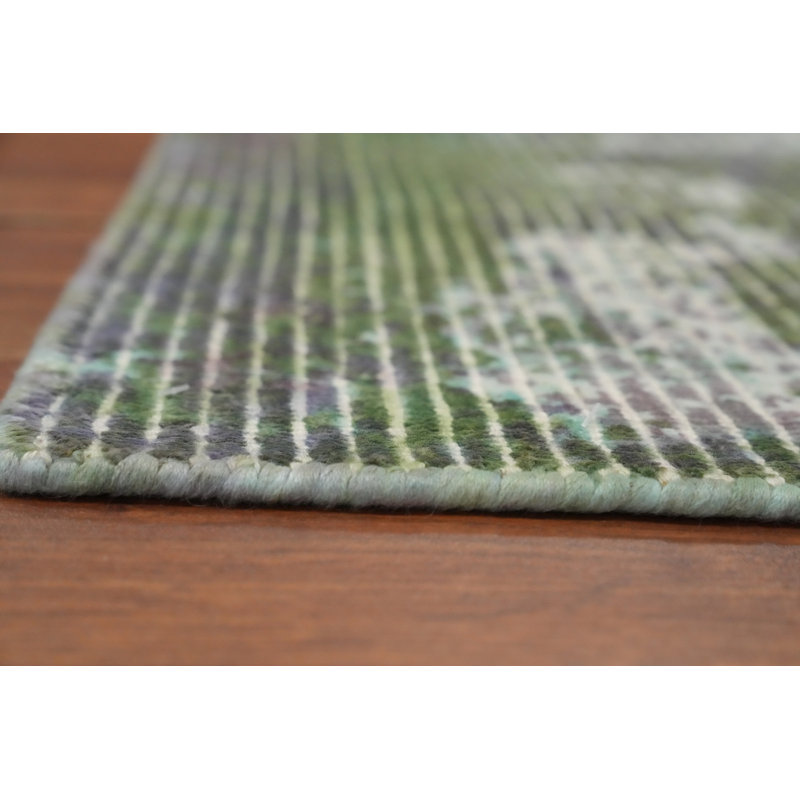 Tapis vert moderne moderne à motif abstrait texturé 2 x 4