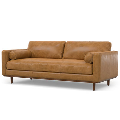Morrison Genuine Leather Sofa, Mid-Century Modern Couch for Living Room, Handcrafted with Removable Cushions