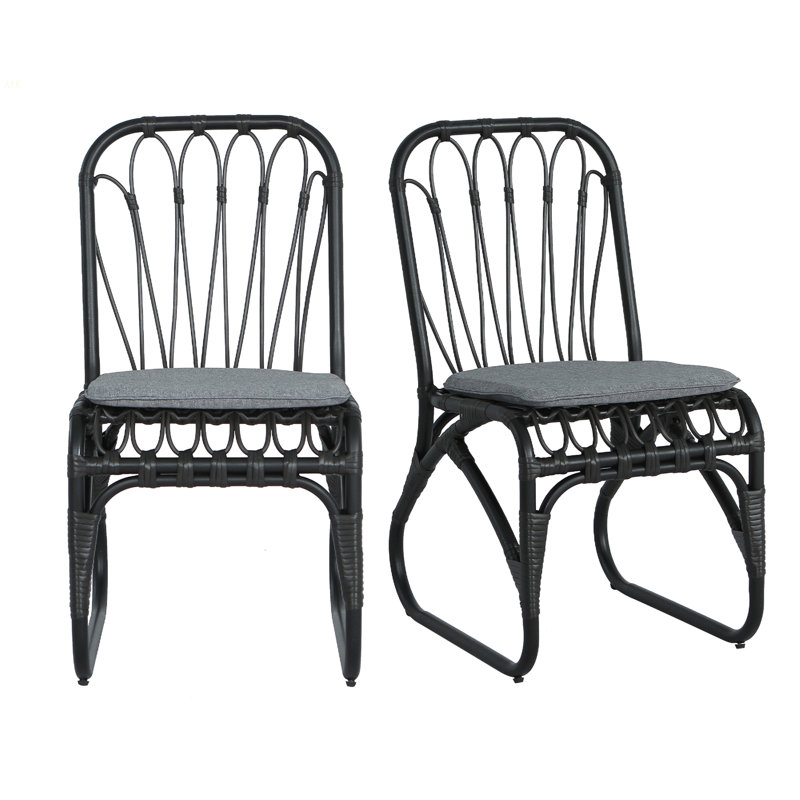 Outdoor PE Wicker Dining Chairs With Washable Cushion Set Of 2, Outdoor Rattan Chairs For Backyard, Poolside, Garden,Patio,Grey
