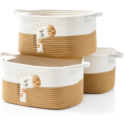 3-Piece Boho Cotton Rope Woven Giraffe Storage Baskets