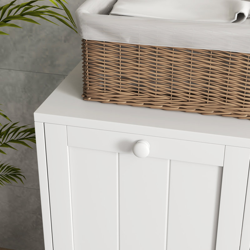 Armoire de rangement à linge inclinable avec paniers à 2 compartiments, blanc