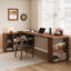 Bureau en bois massif en forme de L brun noisette-622428906