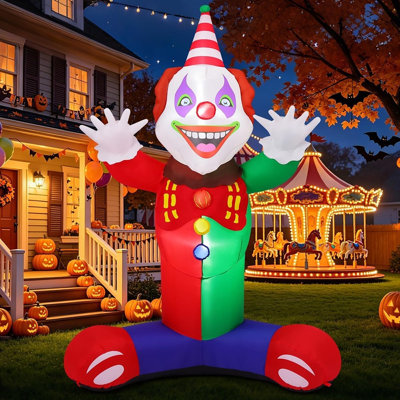 Carnival Clown Inflatable with Built-In LED Lights, Colorful Blow-Up Circus Decoration for Parties, Yards, Gardens, Lawns & Outdoor Events