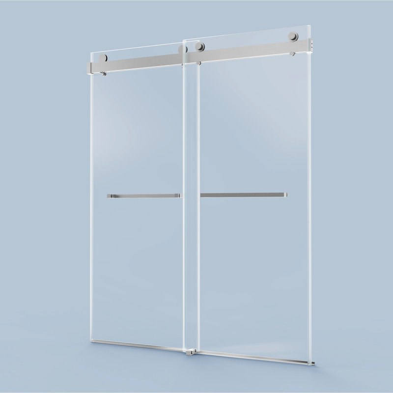 Porte de douche avec mécanisme coulissant double, 68-72 po x 76 po, verre, nickel brossé - fabrication oléofuge Porte 76 po, fermeture en douceur, surface trempée de 10 mm