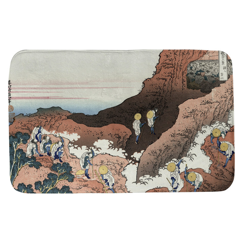 Tapis pour salle de bain à l’escalade mt. fuji Clair, l 17 po x L 24 po, Bleu ciel / Brun