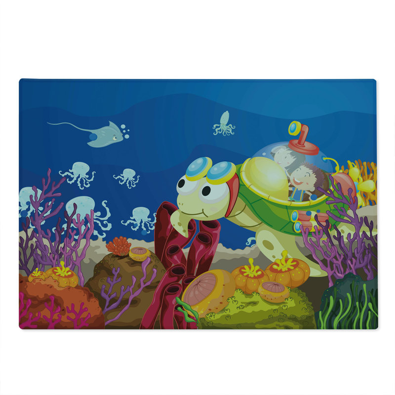 Ambesonne Cartoon Cutting Board Large Size Turtle Multicolor