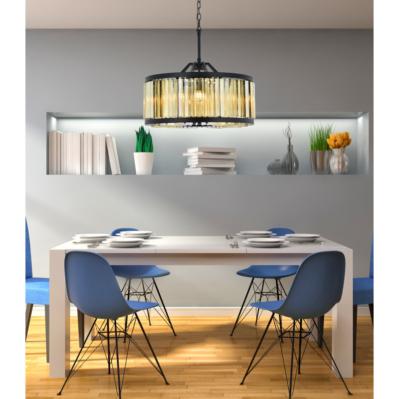 Dorinda 8 - Light Drum Chandelier, Matte Black, Golden Teak (Smoky)
