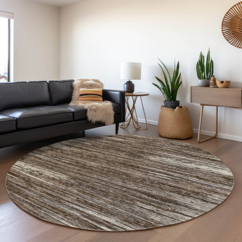 Premium Machine Washable Prisco Brown Rug, Round 8'