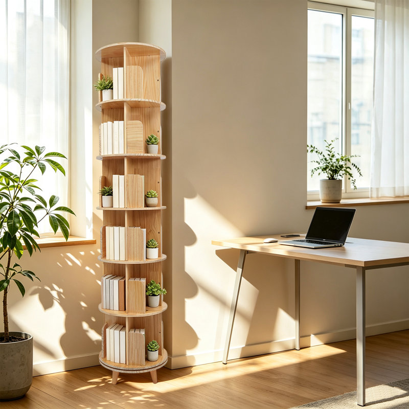 360° Rotating Bookshelf Storage Rack, 77.13" H x 18.1" L x 18.1" D