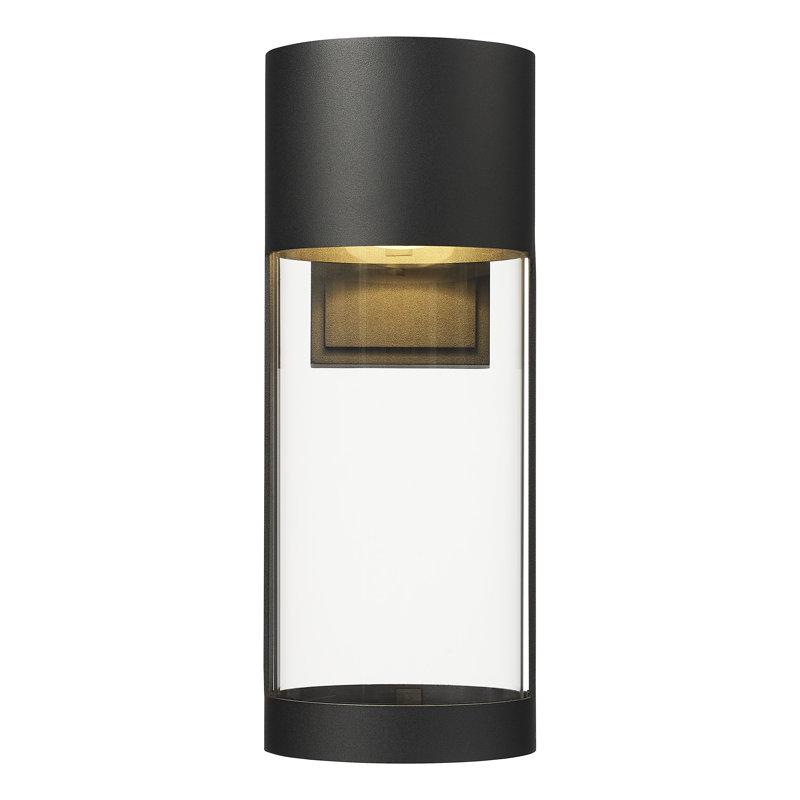 Wrought Studio™ Maitilde LED Outdoor Wall Sconce in Powder Coated Black with Clear Glass Shade