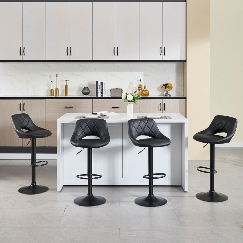Terrianna Swivel Upholstered Adjustable Height Counter Stool with Metal Frame, Black, Black