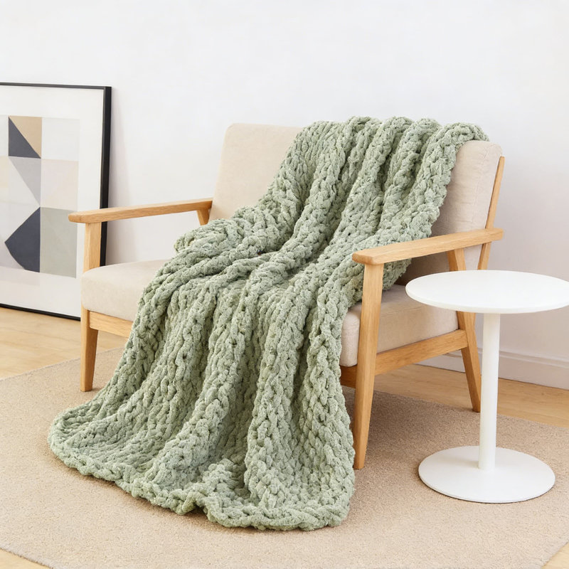 Jeté Chunky Knit Chenille, L 63 po x l 51 po, Vert